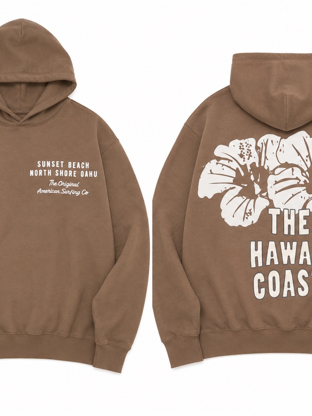 Grayson Threads Brown Hoodie with White Hibiscus Print